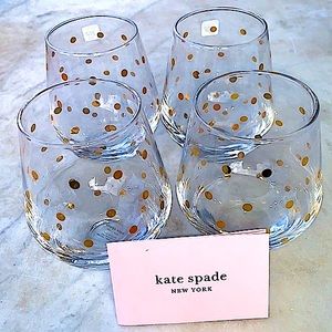 KATE SPADE NEW YORK LENOX STEMLESS WINE SET GLASS LARABEE DOT GOLD NIB 12 OZ